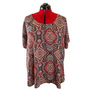 Eyeshadow Short Sleeve Multicolor Print Blouse EUC Size 3X